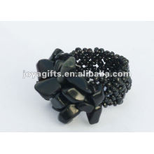 obsidian Chip stone Stretch Seed Glass beads Ring